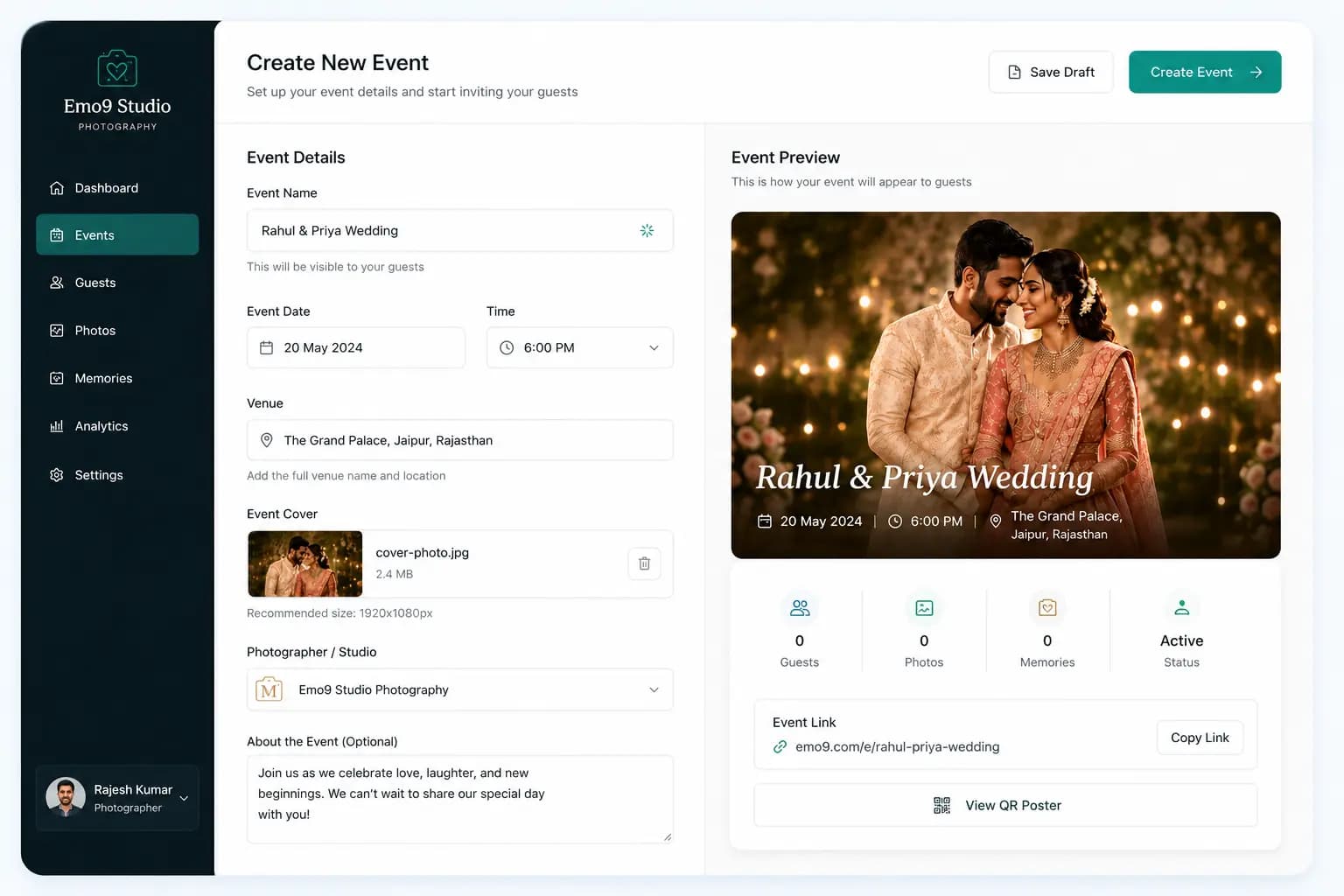 Create your event in minutes
